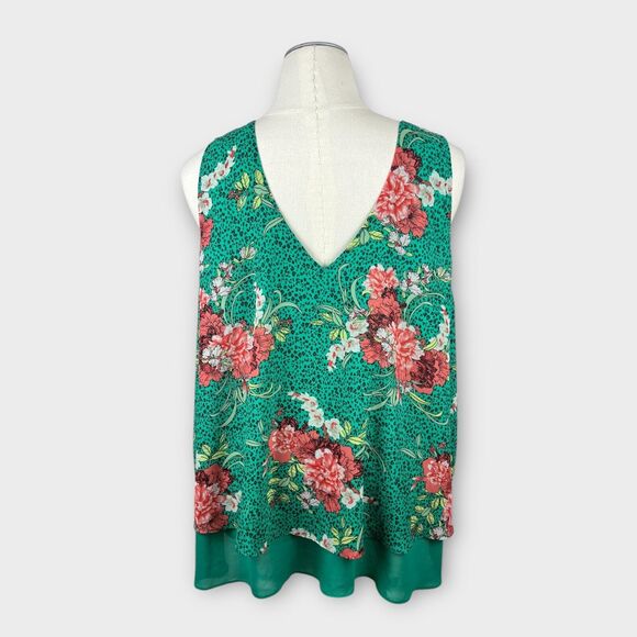 Torrid Size 5 5X Chiffon Double Layer Tank Top Green Tropical Floral Print - Picture 3 of 7